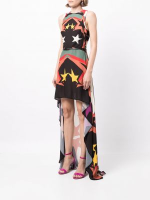 Sukienka koktajlowa z wysoką talią z nadrukiem w gwiazdy Elie Saab czarna