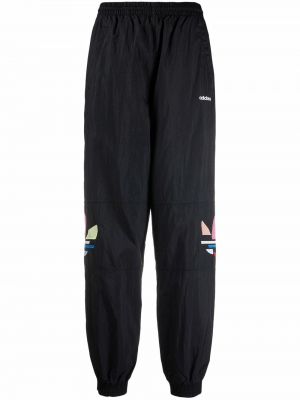 Pantalones de chándal con bordado de cintura alta con estampado Adidas negro