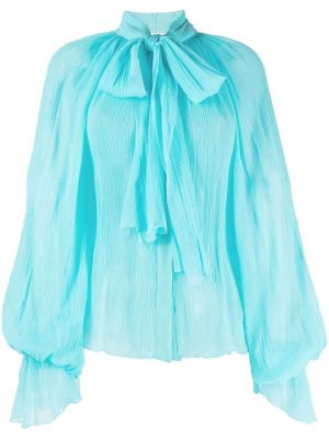 Przezroczyste jedwabne bluzka z kokardą Atu Body Couture - niebieski