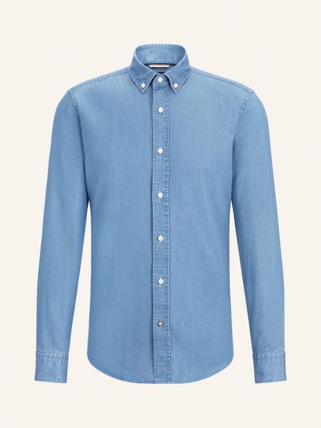 Koszula jeansowa na guziki puchowa casual Boss niebieska