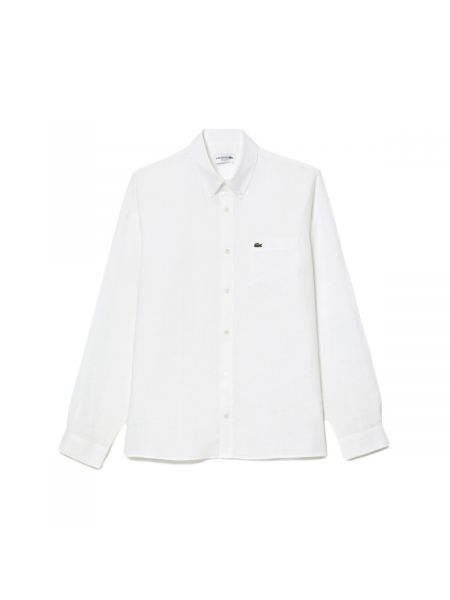 Lniana koszula z długim rękawem casual Lacoste biała
