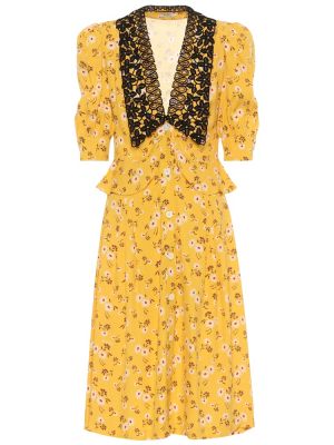 Sukienka midi w kwiatki Miu Miu żółta