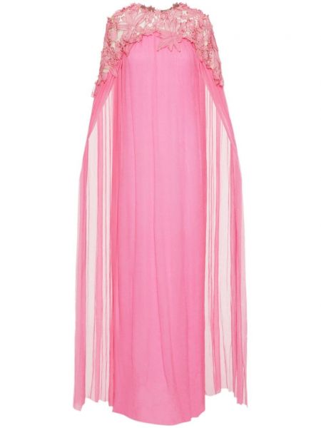 Вечерна рокля бродирана на цветя Oscar De La Renta розово