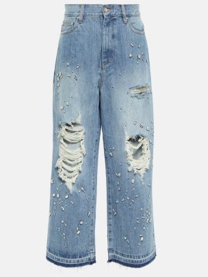 Voľné džínsy s vysokým pásom Xu Zhi modrá
