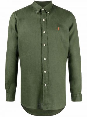 Lanena srajca z vezenjem Polo Ralph Lauren zelena