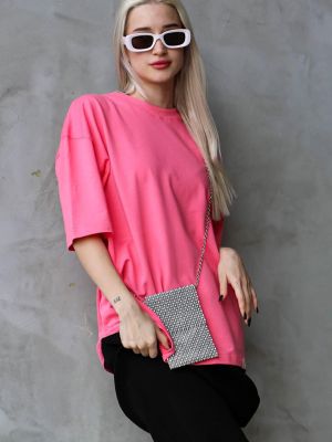 Базовая футболка с круглым вырезом оверсайз Madmext розовая