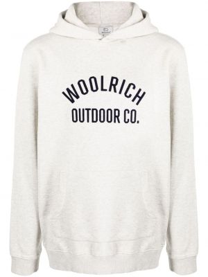 Raštuotas medvilninis džemperis su gobtuvu Woolrich pilka