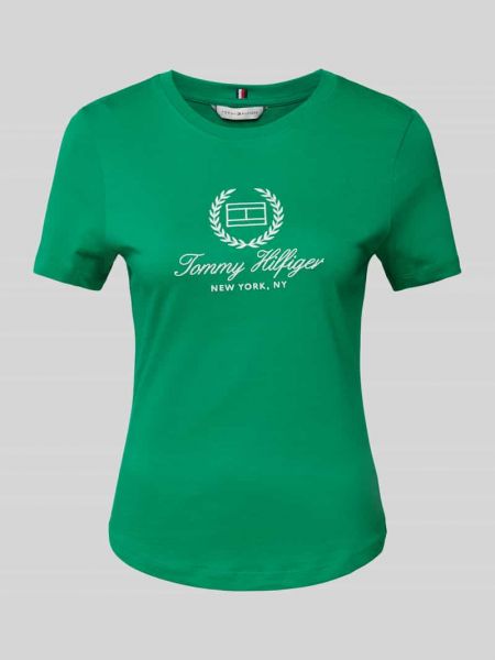 Koszulka bawełniana slim fit Tommy Hilfiger zielona