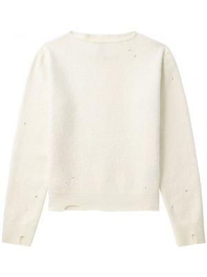 Sweter wełniany z dziurami Mm6 Maison Margiela biały
