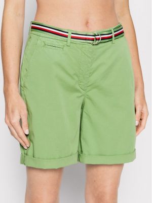 Bavlnené priliehavé šortky Tommy Hilfiger zelená