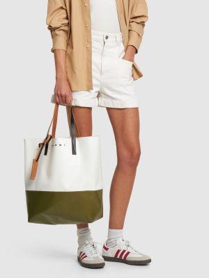 Δερμάτινη τσάντα shopper Marni λευκό