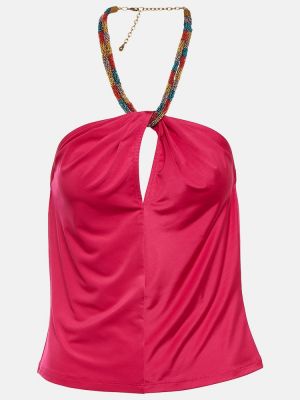 Top bez rukávů s korálky z polyesteru Veronica Beard - růžová