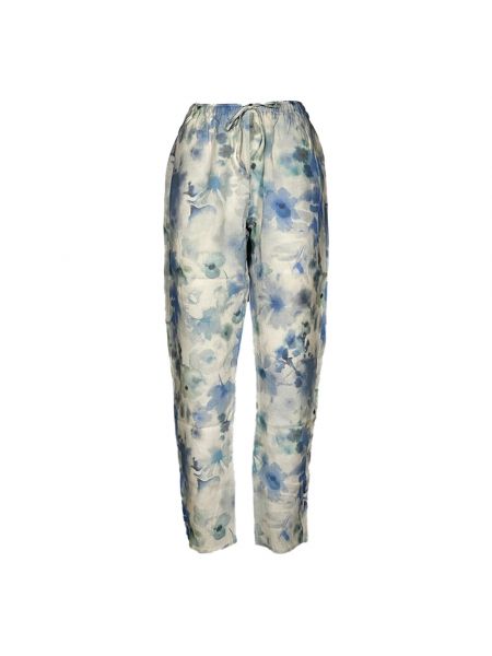 Lniane proste spodnie w kwiatki Deha niebieskie