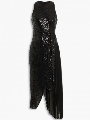 Асимметричное платье миди с пайетками из тюля Badgley Mischka черное