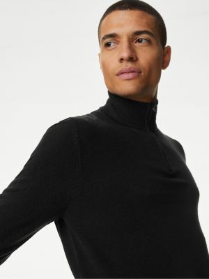 Bavlněný svetr na zip se stojáčkem Marks & Spencer černý