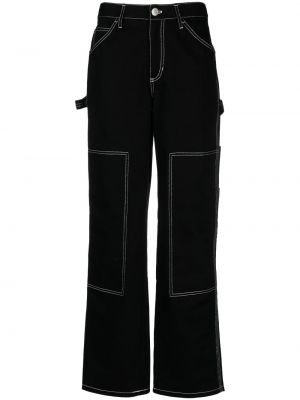 Памучни прав панталон Staud черно