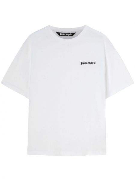 T-shirt ricamato di cotone Palm Angels bianco