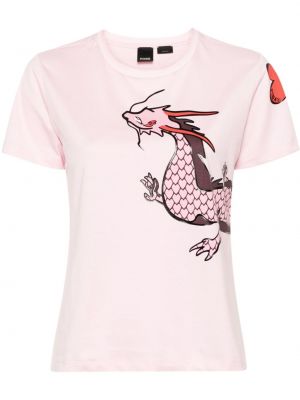Bavlněné tričko s potiskem Pinko růžové