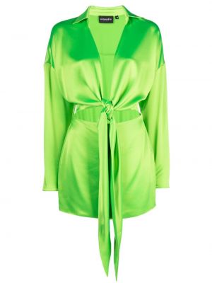 Rochie tip cămașă din satin cu decolteu în V Retrofete - verde