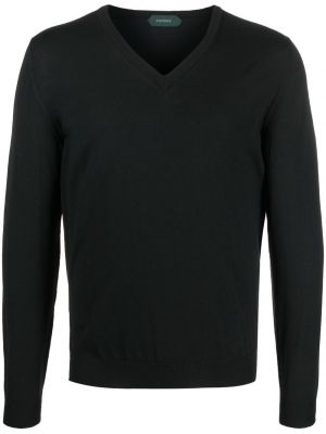 Плетен пуловер с v-образно деколте Zanone черно
