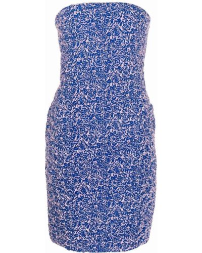 Květinové hedvábné přiléhavé rovné šaty Christian Dior - modrá