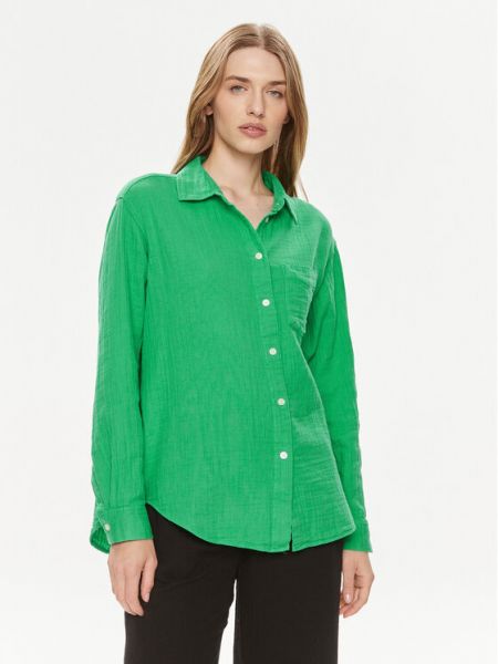 Košulja oversized od muslina bootcut Gap zelena