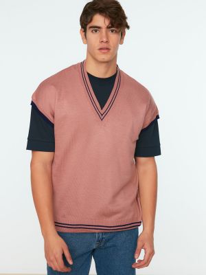Oversized pulover s črtami Trendyol roza