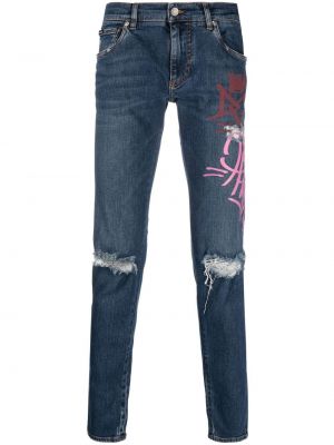 Trykt rippet stretch jeans Dolce & Gabbana blå