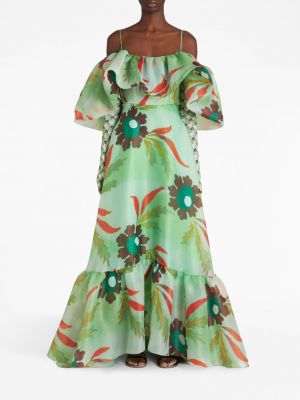 Květinové večerní šaty s potiskem Etro zelené