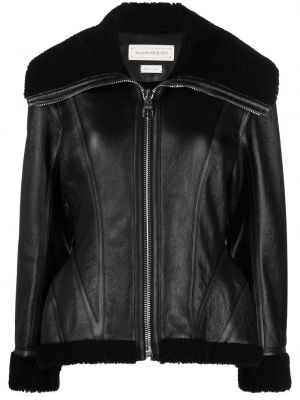 Kožená bunda na zip Alexander Mcqueen černá
