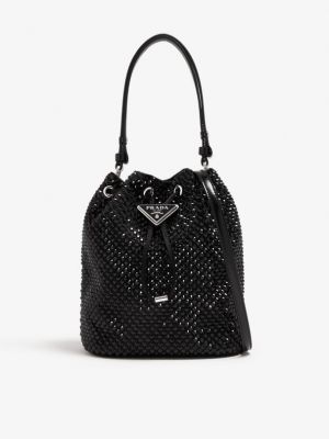 Атласная мини сумочка со стразами Prada черная
