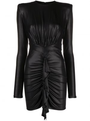 Сатенена коктейлна рокля с волани от джърси Alexandre Vauthier черно