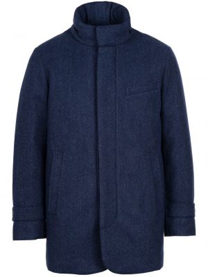 Płaszcz wełniany w jodełkę puchowy Norwegian Wool niebieski