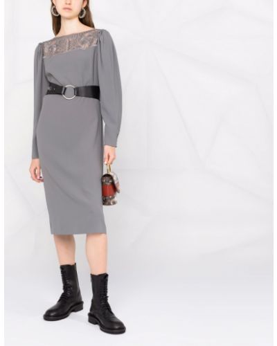 Vestido de tubo ajustado de encaje Alberta Ferretti gris
