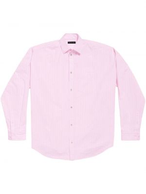 Prugasta pamučna košulja s printom Balenciaga ružičasta