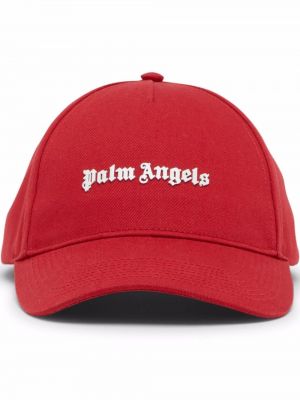 Памучна шапка с козирки с принт Palm Angels червено