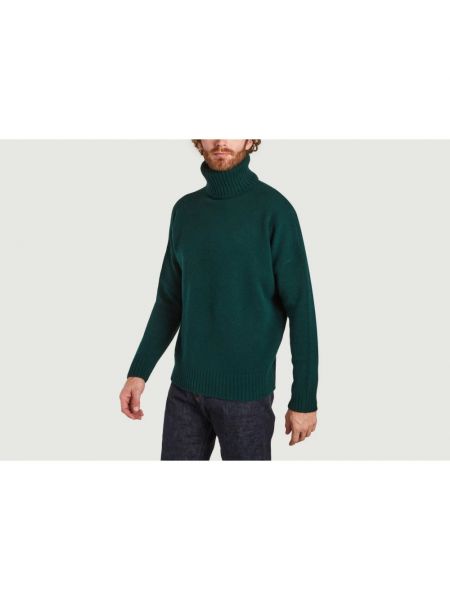 Jersey cuello alto de lana con cuello alto de tela jersey Harmony verde