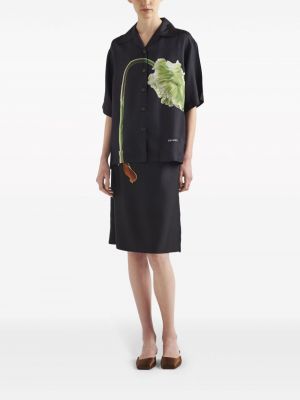 Květinové hedvábné midi sukně s potiskem Prada černé