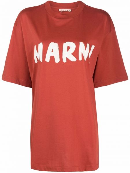 Хлопковая футболка с принтом Marni, оранжевая