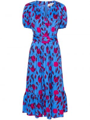 Миди рокля на цветя с принт Dvf Diane Von Furstenberg синьо