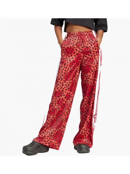 Леопардовые брюки свободного кроя Adidas красные