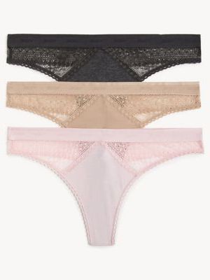 Womens M&S Collection 3pk Cotton with Cool Comfort™ Thongs - Soft , Soft  M&s Collection - Różowy