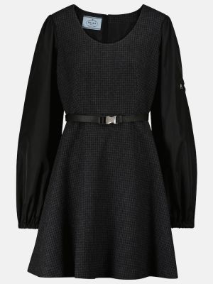 Mini robe en laine à carreaux Prada noir