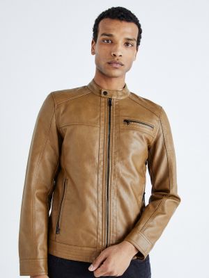Кожаная куртка из искусственной кожи Only & Sons коричневая