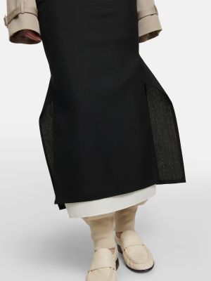 Falda midi ajustada de lana The Row negro