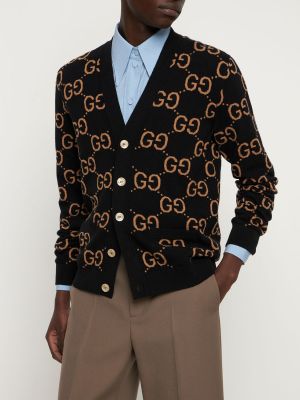 Cardigan di lana in maglia Gucci nero