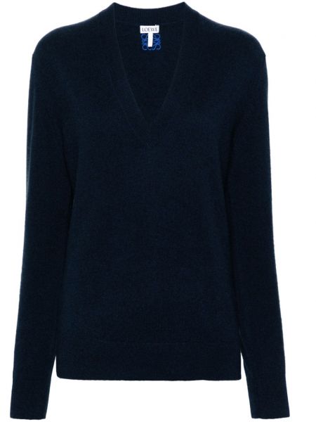 Pullover mit stickerei mit v-ausschnitt Loewe blau