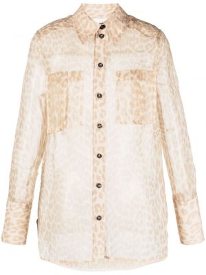 Transparente hemd mit print mit leopardenmuster Ganni beige