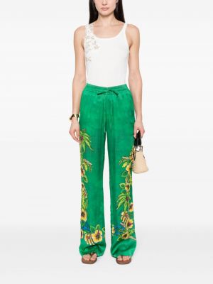 Květinové rovné kalhoty s potiskem Ermanno Firenze zelené