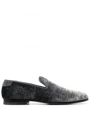 Aksamitne haftowane loafers Philipp Plein szare